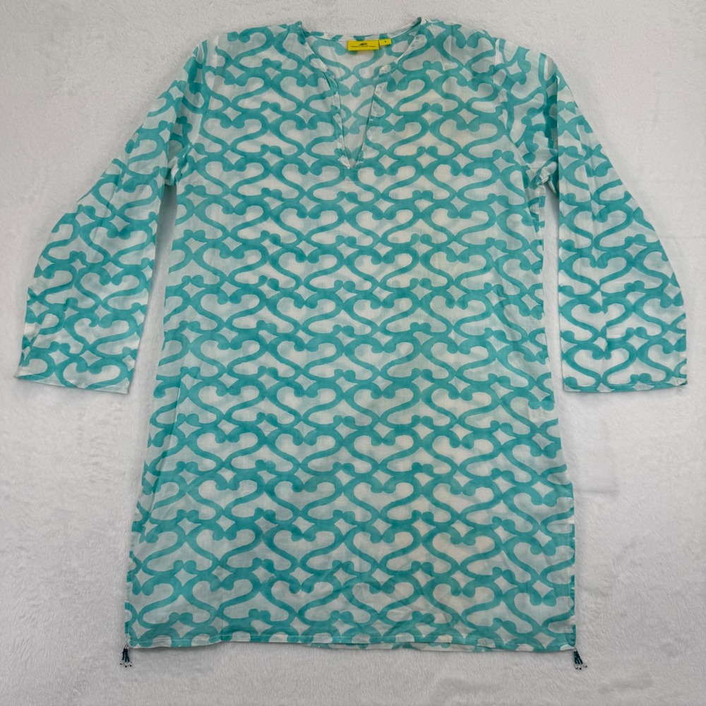 Roberta Roller Rabbit Women's Kurta Small Cotton‎ Tunic Dress Cover Up Teal